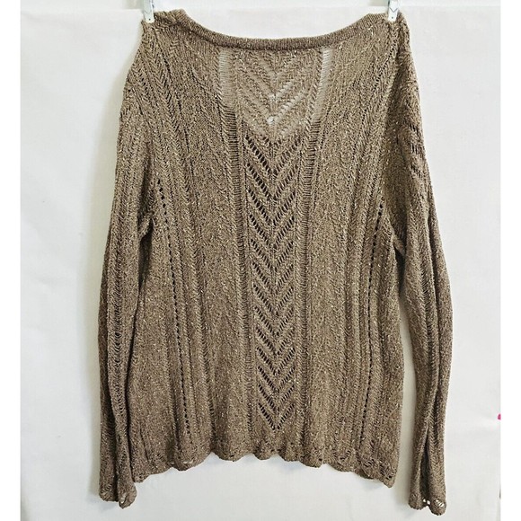 Soft Surroundings Loose Knit Sweater Size Medium Gold Brown Metallic‎ Pointelle - Picture 6 of 10